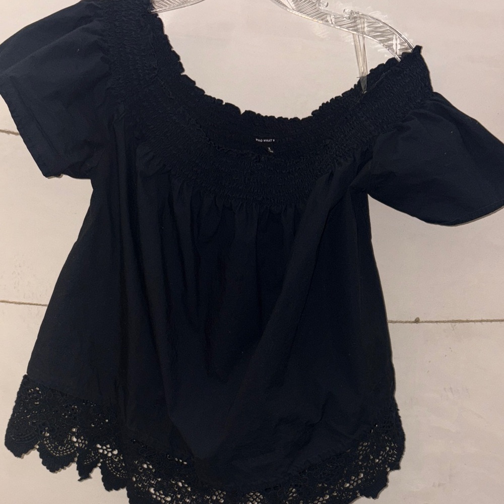 Who What Wear Black Lace Hem Blouse